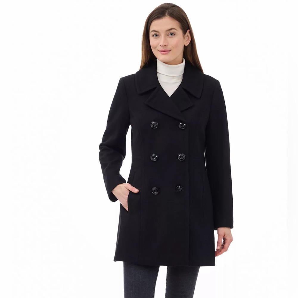 Jason Kole Wool Blend Double Breasted Pea Coat in Black Women’s Size 10